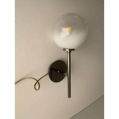  SimoEng Set of Two Contemporary Gradient White Sphere in Black Nikel Wall Sconces