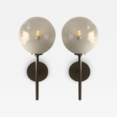  SimoEng Set of Two Contemporary Gradient White Sphere in Black Nikel Wall Sconces