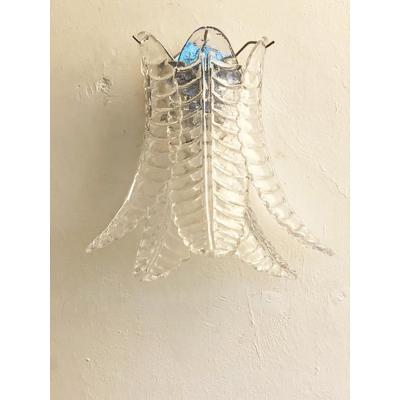  SimoEng Set of Two Contemporary Italian Transparent Felci Murano Glass Wall Sconce