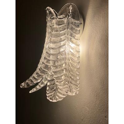  SimoEng Set of Two Contemporary Italian Transparent Felci Murano Glass Wall Sconce