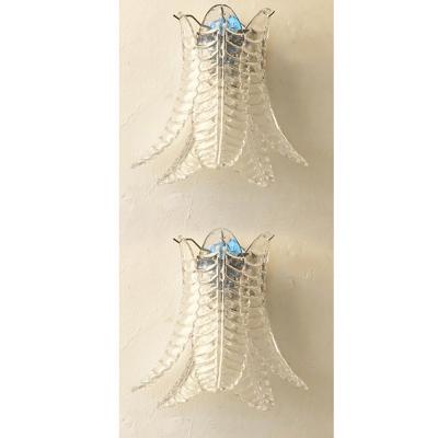  SimoEng Set of Two Contemporary Italian Transparent Felci Murano Glass Wall Sconce