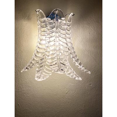  SimoEng Set of Two Contemporary Italian Transparent Felci Murano Glass Wall Sconce