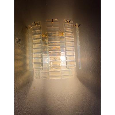  SimoEng Set of Two Contemporary Opalino Strips Listelli Murano Glass Gold Wall Sconces