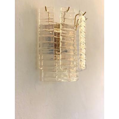  SimoEng Set of Two Contemporary Opalino Strips Listelli Murano Glass Gold Wall Sconces
