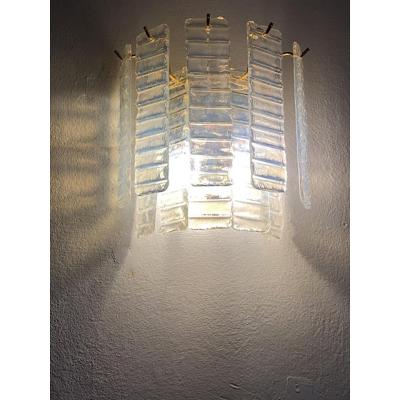  SimoEng Set of Two Contemporary Opalino Strips Listelli Murano Glass Gold Wall Sconces