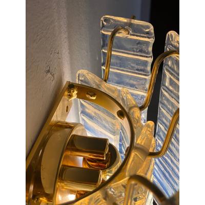  SimoEng Set of Two Contemporary Opalino Strips Listelli Murano Glass Gold Wall Sconces