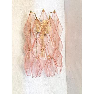  SimoEng Set of Two Contemporary Pink Poliedri Murano Glass Gold 24k Wall Sconces