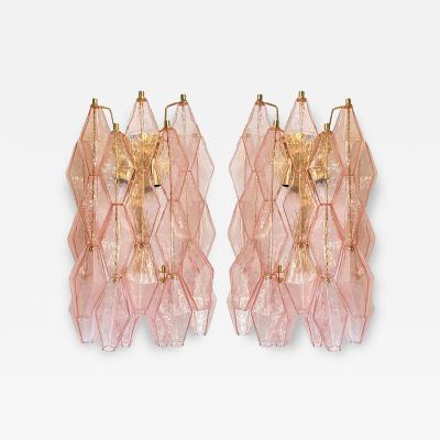  SimoEng Set of Two Contemporary Pink Poliedri Murano Glass Gold 24k Wall Sconces
