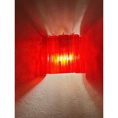  SimoEng Set of Two Contemporary Red Tronchi Murano Style Glass Wall Sconces