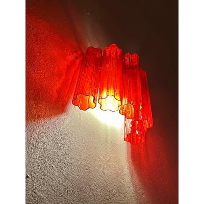  SimoEng Set of Two Contemporary Red Tronchi Murano Style Glass Wall Sconces
