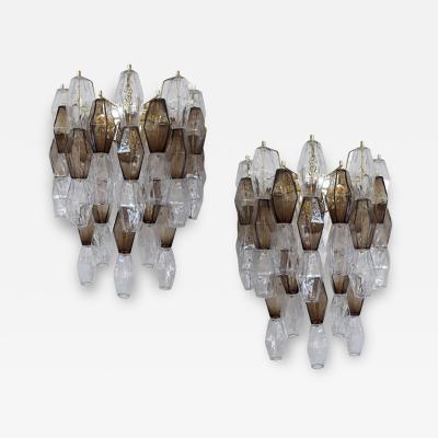  SimoEng Set of Two Contemporary Transpaernt and Fum Poliedro Wall Sconces