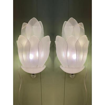  SimoEng Set of Two Contemporary Venetian Sanded Murano Style Glass Floreal Wall Sconces