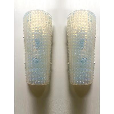  SimoEng Set of Two Crocodile Opalino Murano Glass Wall Sconces