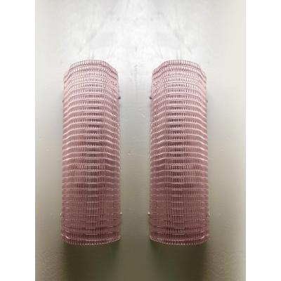  SimoEng Set of Two Diamanted Pink Rectangular Murano Glass Wall Sconce