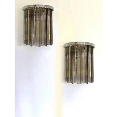  SimoEng Set of Two Mid Century Modern Style Italian Fum Triedro Belt Wall Sconces