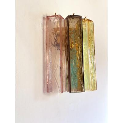  SimoEng Set of Two Multicolored Squares Bark Murano Glass Wall Sconces