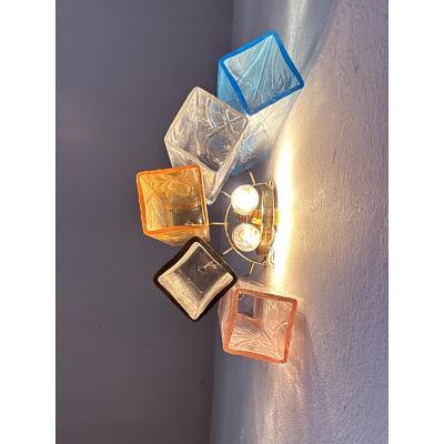  SimoEng Set of Two Multicolored Squares Bark Murano Glass Wall Sconces