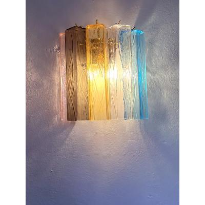  SimoEng Set of Two Multicolored Squares Bark Murano Glass Wall Sconces