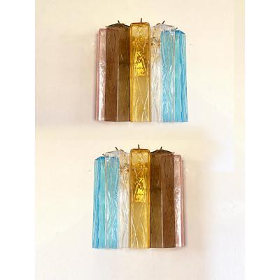  SimoEng Set of Two Multicolored Squares Bark Murano Glass Wall Sconces