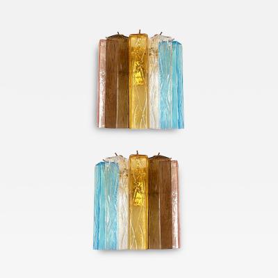  SimoEng Set of Two Multicolored Squares Bark Murano Glass Wall Sconces