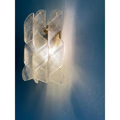 SimoEng Set of Two Transparent Ricci Murano Glass Gold 24k Wall Sconces