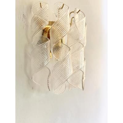  SimoEng Set of Two Transparent Ricci Murano Glass Gold 24k Wall Sconces