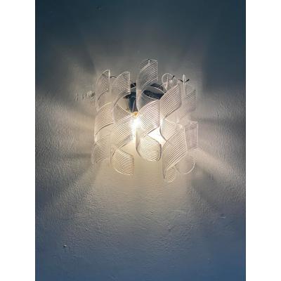  SimoEng Set of Two Transparent Ricci Murano Glass Wall Sconces in Mazzega Style