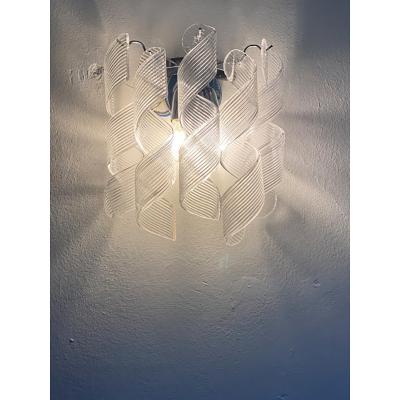  SimoEng Set of Two Transparent Ricci Murano Glass Wall Sconces in Mazzega Style