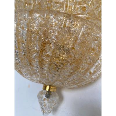  SimoEng Set of Two Transparent and Gold Graniglia Leaf Murano Glass Wall Sconces