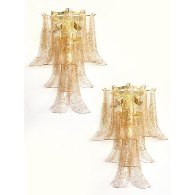  SimoEng Set of Two Transparent and Gold Selle Murano Glass Wall Sconce