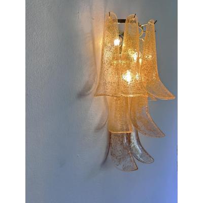  SimoEng Set of Two Transparent and Gold Selle Murano Glass Wall Sconce