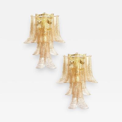  SimoEng Set of Two Transparent and Gold Selle Murano Glass Wall Sconce