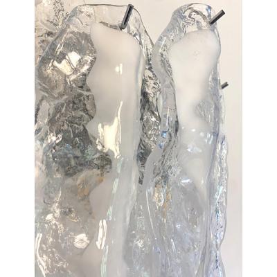  SimoEng Set of Two Transparent and White Fiamma Murano Glass Wall Sconces