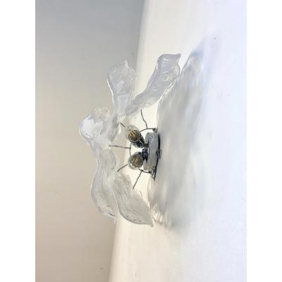  SimoEng Set of Two Transparent and White Fiamma Murano Glass Wall Sconces