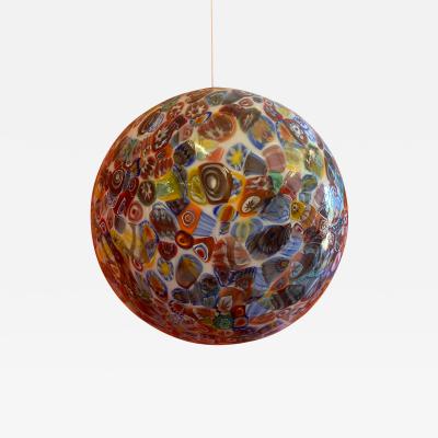  SimoEng Small Milky White Sphere in Murano Style Glass With Multicolored Murrine