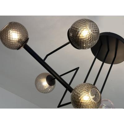 SimoEng Smoked Fum Ballotton Spheres Attributed to Murano Glass Sputnik Chandelier