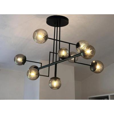  SimoEng Smoked Fum Ballotton Spheres Attributed to Murano Glass Sputnik Chandelier