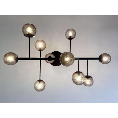  SimoEng Smoked Fum Ballotton Spheres Attributed to Murano Glass Sputnik Chandelier