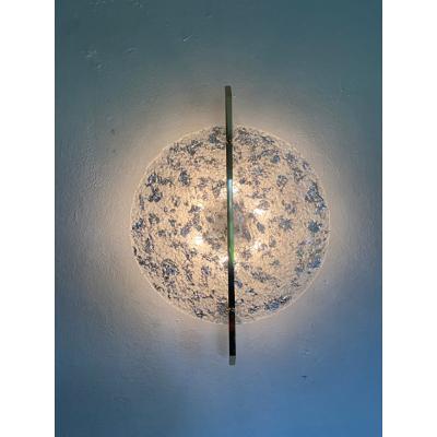  SimoEng Transparent With Silver Leaf Murano Glass Disc and Brass Metal Frame