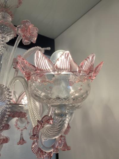  SimoEng Transparent and Pink Murano Style Glass Chandelier With Flowers and Leaves