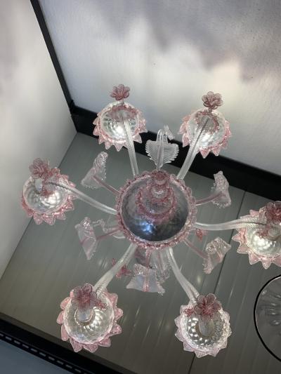  SimoEng Transparent and Pink Murano Style Glass Chandelier With Flowers and Leaves