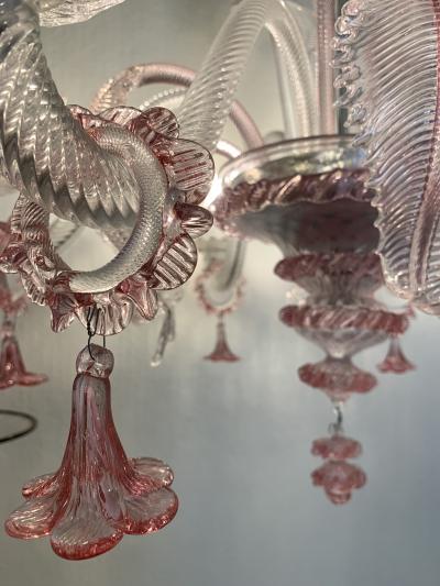  SimoEng Transparent and Pink Murano Style Glass Chandelier With Flowers and Leaves