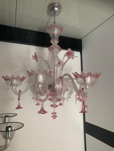  SimoEng Transparent and Pink Murano Style Glass Chandelier With Flowers and Leaves
