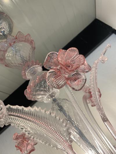  SimoEng Transparent and Pink Murano Style Glass Chandelier With Flowers and Leaves
