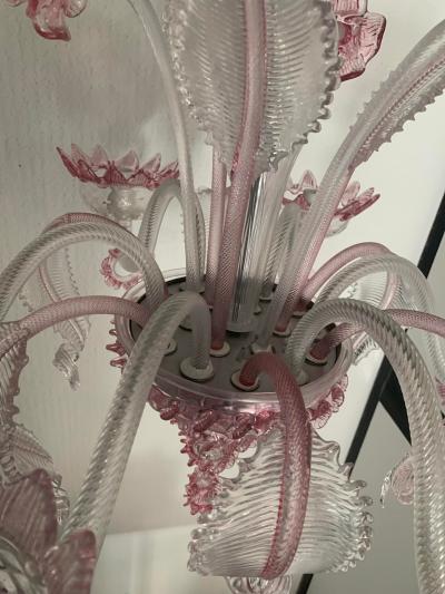  SimoEng Transparent and Pink Murano Style Glass Chandelier With Flowers and Leaves