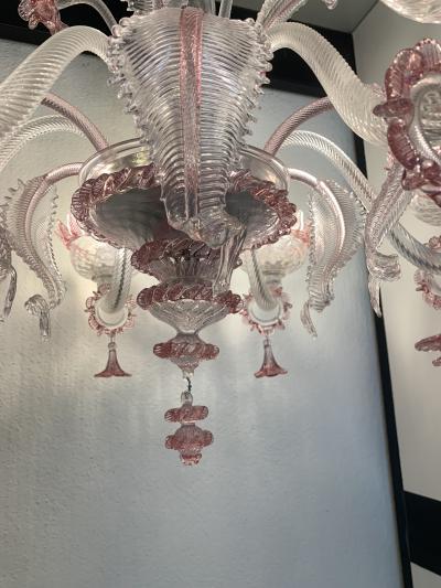 SimoEng Transparent and Pink Murano Style Glass Chandelier With Flowers and Leaves