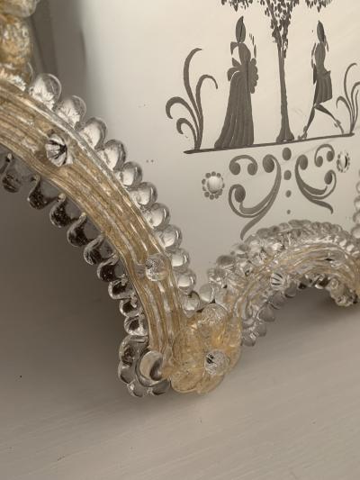  SimoEng Transparent and gold Murano glass mirror frame with flowers