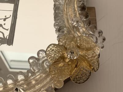  SimoEng Transparent and gold Murano glass photo frame with flowers and hand engraved