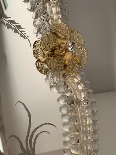  SimoEng Transparent and gold Murano glass photo frame with flowers and hand engraved