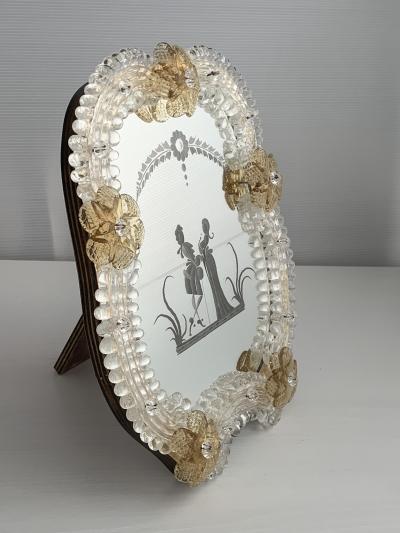  SimoEng Transparent and gold Murano glass photo frame with flowers and hand engraved